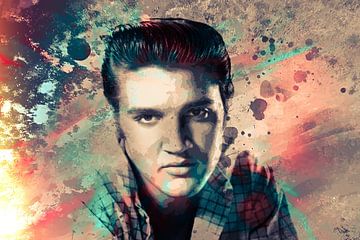 Elvis Presley Abstraktes Pop-Art-Portrait in Vintage-Farben von Art By Dominic