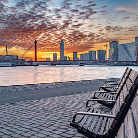 Sonnenuntergang an der Skyline von Rotterdam von Chris van Es