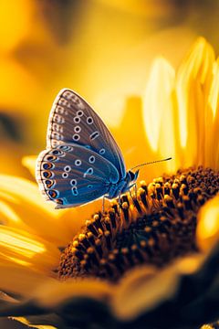 Vlinder op zonnebloem van Poster Art Shop