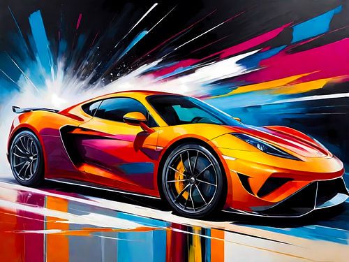 Gele sportwagen Zijaanzicht - Kleuren tekening