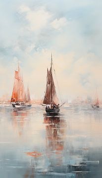 Sailing ships on still waters by Peet de Rouw