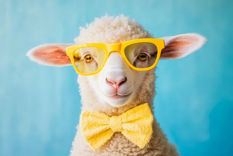 Sheep with yellow glasses and bow tie by Poster Art Shop