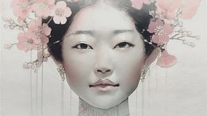 Japanerin mit Kirschblüte (Sakura) im Haar