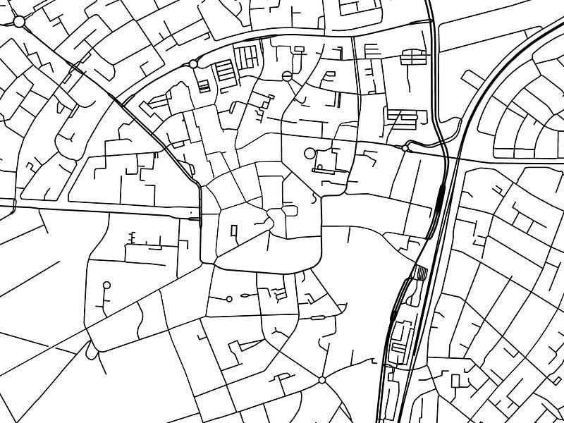 Map of Assen Centrum in Black and Wite by De Kaartenwinkel