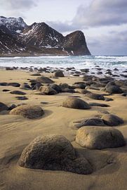 Waves Gently Lap the Shores of Unstad Beach in Lofoten on a Clou by PhotoCluster