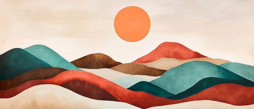 Glooiende heuvels onder een oranjekleurige hemel van Poster Art Shop