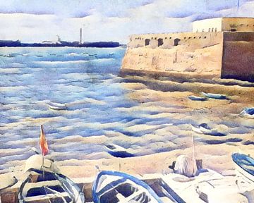 Gezicht op de vestingmuur, Cádiz van zam art