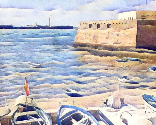 Gezicht op de vestingmuur, Cádiz