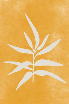 Moderne botanische kunst. Twijg in wit op geel van Dina Dankers