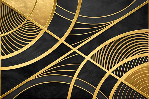 Schilderij Goud Zwart | Langwerpig Schilderij | Groot Schilderij Woonkamer