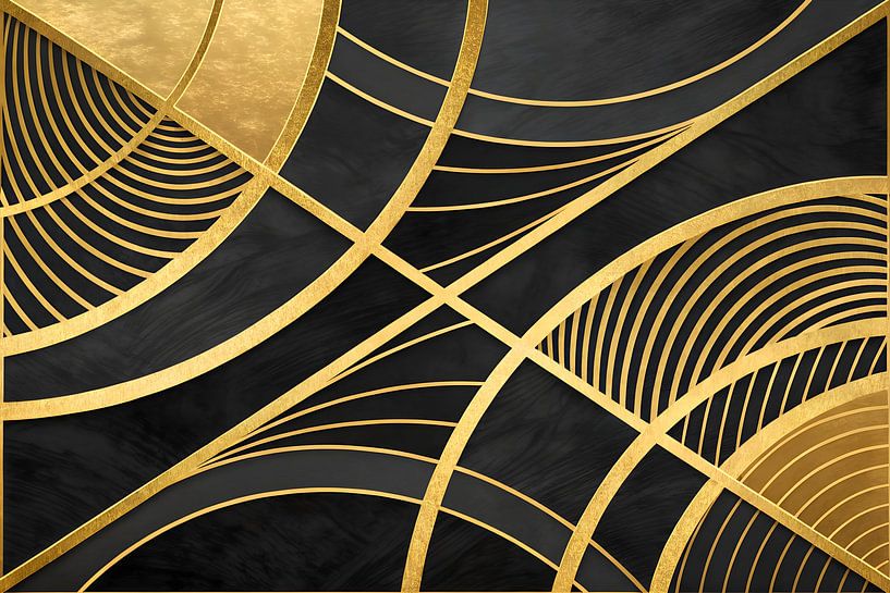 Peinture Or Noir | Peinture Oblongue | Grande Peinture Salon par AiArtLand