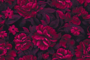 Velveteen Dark Moody Flowers Carmine Red Luxury Opulence