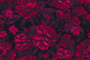 Fluweel Donker Moody Bloemen Karmijnrood Luxe Weelde van Andrea Haase