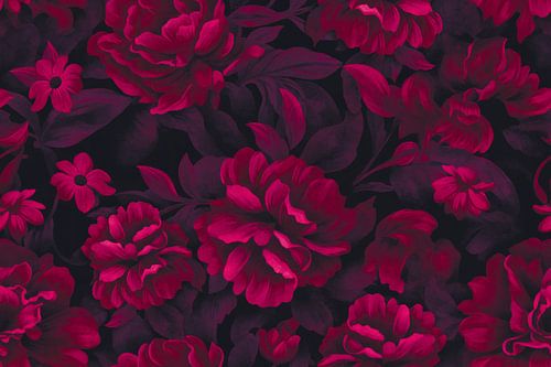 Velveteen Dark Moody Flowers Carmine Red Luxury Opulence