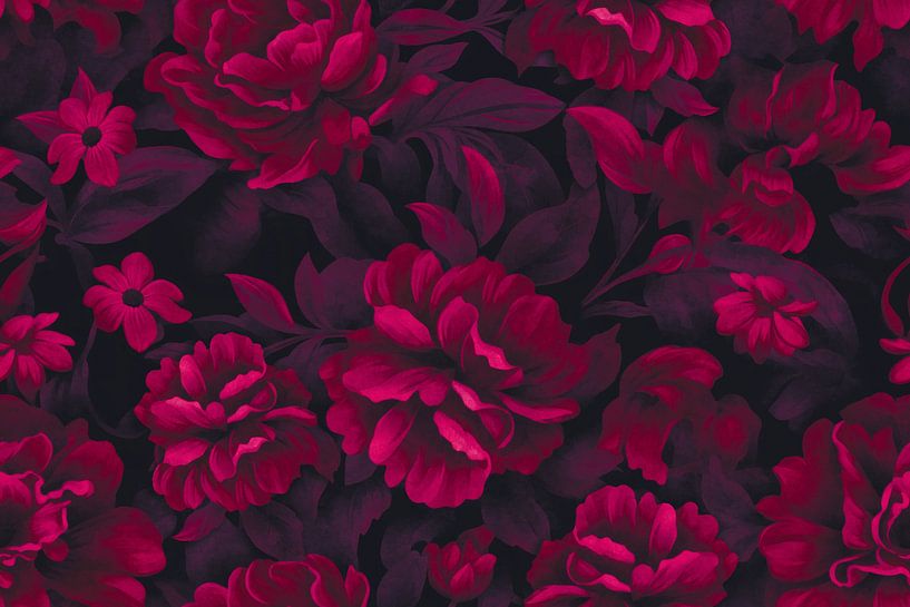 Velveteen Dark Moody Flowers Carmine Red Luxury Opulence by Andrea Haase
