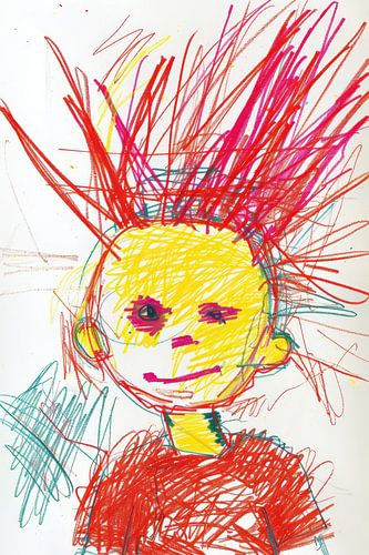 Colourful Abstract Portrait of a Boy, Expressive Art with Markers and Crayons