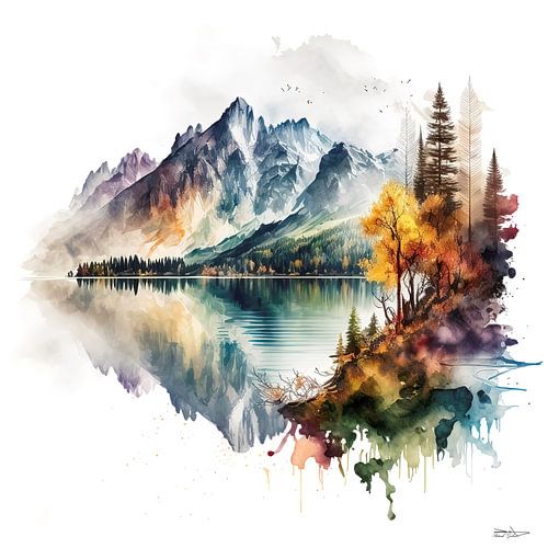 aquarel van een landschap.