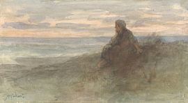 Seated woman on a dune by the sea, Jozef Israëls