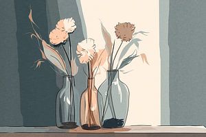 Fleurs séchées dans des vases