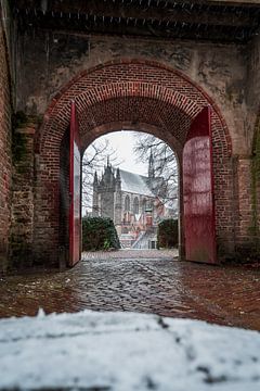 Leiden - Doorkijkje naar een besneeuwde Hooglandse Kerk (0097) van Reezyard