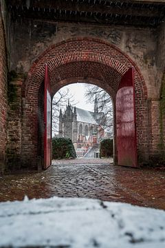 Leiden - Doorkijkje naar een besneeuwde Hooglandse Kerk (0097) van Reezyard