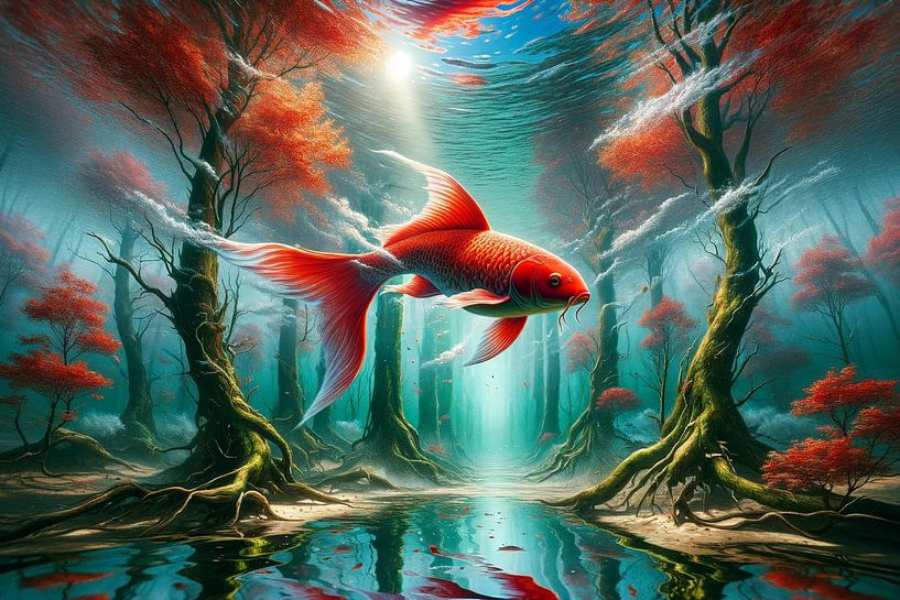 Mystical carp in a magical underwater forest by artefacti
