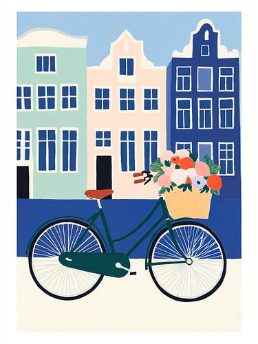 Charming Amsterdam Bicycle & Canal Houses Illustration