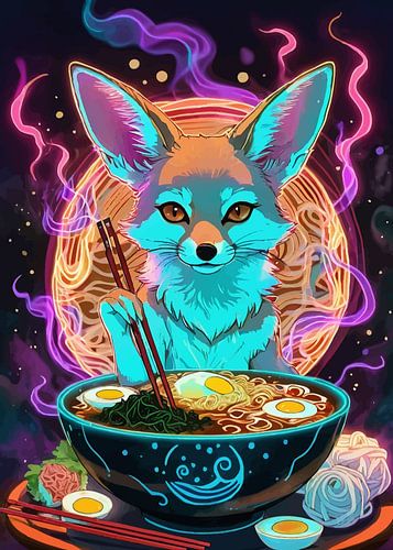 Fennec vos eet Japanse Ramen in kom
