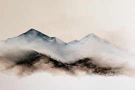Paysage de montagne minimaliste dans la brume – Tableau moderne plein de charme
