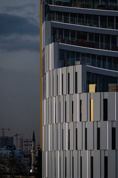 Modern gebouw en stadszicht in Tirana van Werner Lerooy