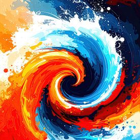 Tourbillon de contrastes abstraits : Des courants de couleurs chaudes et froides s'unissent en vagues fluides 3 de 3 sur AidasignArt