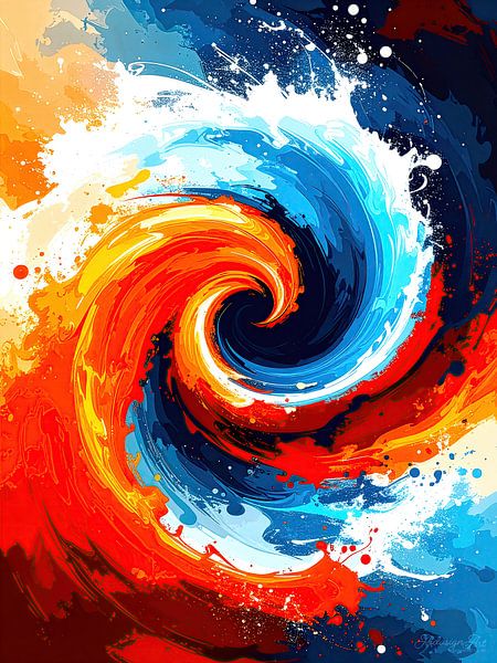 Strudel abstrakter Gegensätze: Warme und Kalte Farbströmungen vereinen sich in fließenden Wellen 3 von 3 von AidasignArt