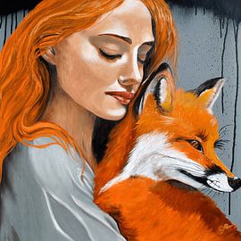 "Zorro" - Portret vrouw en vos van Carolina Alonso