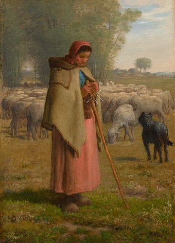 Jong meisje dat haar schapen hoedt, Jean-François Millet