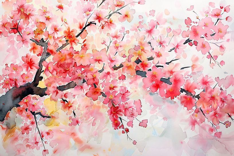 Aquarelle de branches de cerisiers en fleurs par Imperial Art House