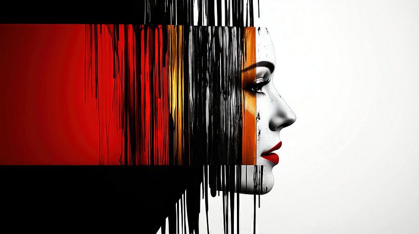 Abstract portret van een vrouw met gekleurde strepen van Frank Heinz