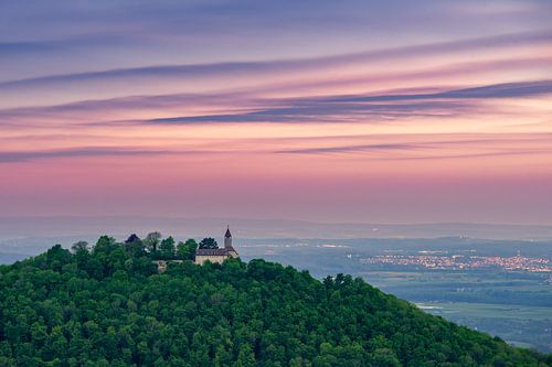 Teck Castle in the Swabian Alb in the evening at sunset
