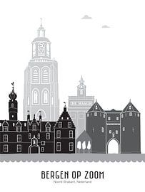 Skyline illustration city of Bergen op Zoom black-white-grey by Mevrouw Emmer