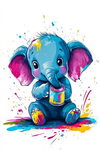 Schattige olifant met verfspetters