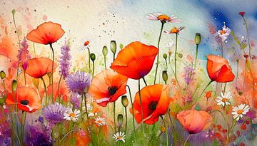 Coquelicots et fleurs sauvages 1 sur Studio Pieternel