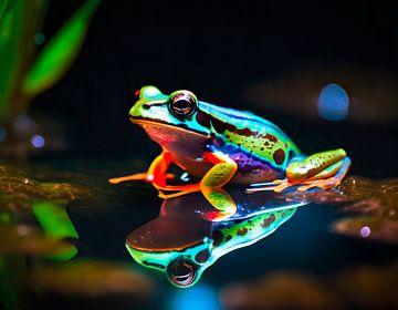 Frog in pond with reflection by Mustafa Kurnaz