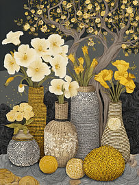 Des fleurs aux couleurs vives dans des vases sur Peintures accrocheuses