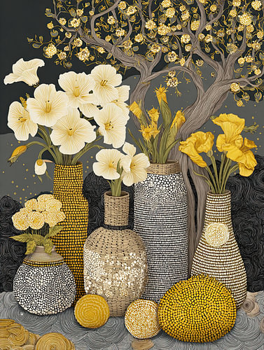 Bright Flowers in Vases by Eye catching paintings