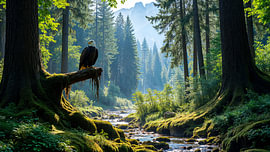 Fantasy Wall Art & Poster: SYLVORAN – The Stream in the Deep Forest by INFERAURUM - Dark Fantasy Wall Art & Poster