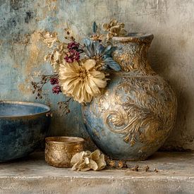Blauw en goud klassiek stilleven van Joriali Fine Art