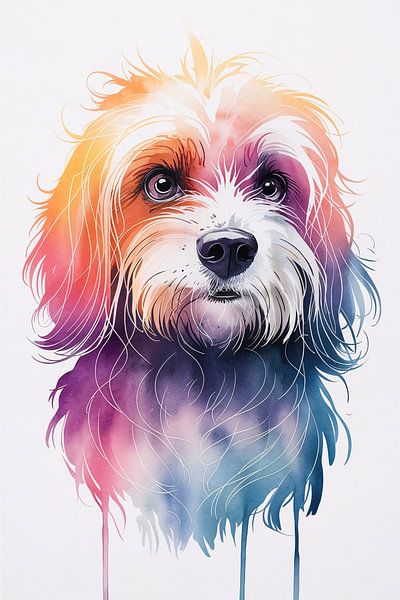 Colourful dog portrait watercolour by Art & Soul Creations
