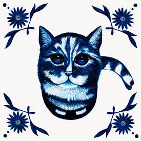 Kat op een Delftsblauw Tegeltje van e-STER design
