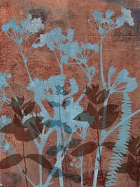 Abstract botanicals in earthy terracotta and blue by Dina Dankers