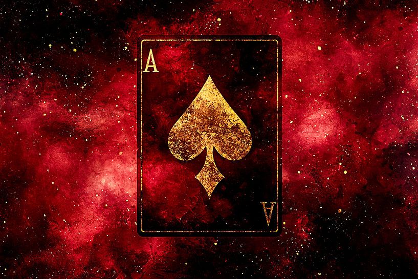 Carte à jouer dorée sur fond rouge par Imperial Art House