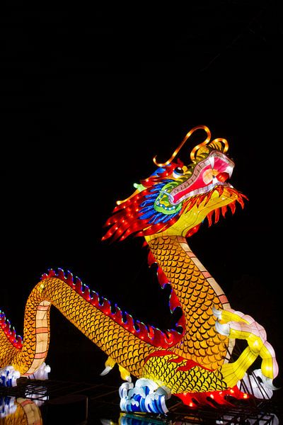 Bunter chinesischer Drache steigt beim China Lights Festival Utrecht herab von Thijs Schouten
